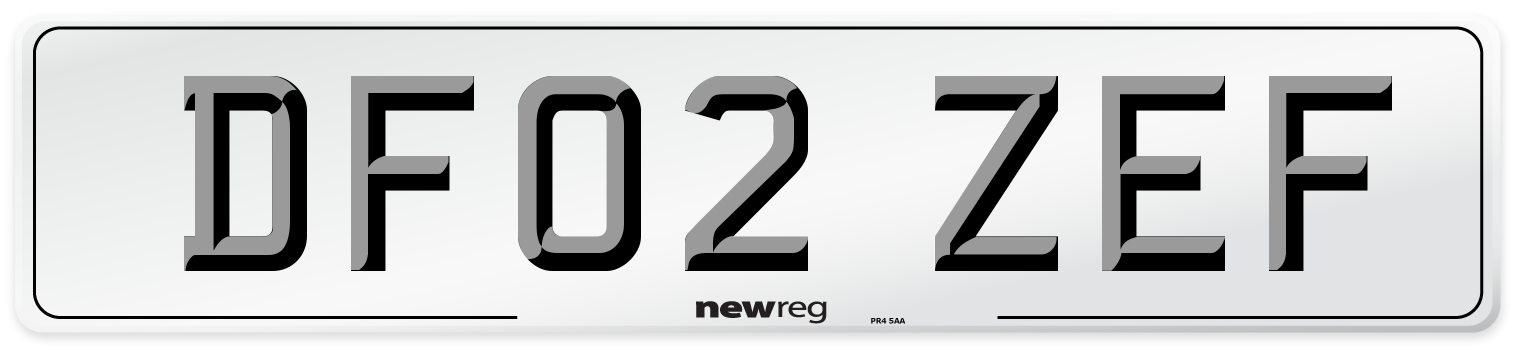 DF02 ZEF Number Plate from New Reg